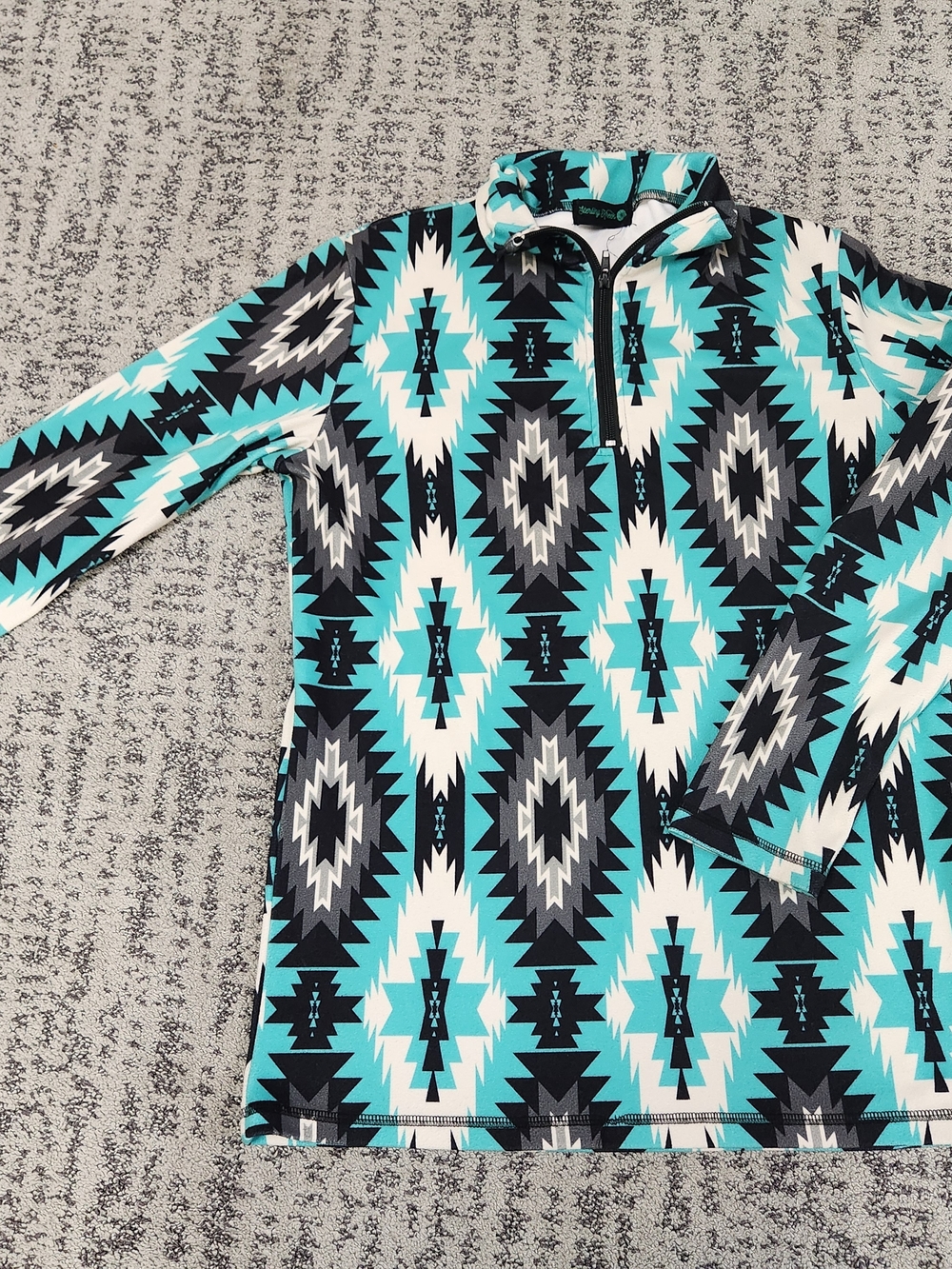 Turquoise Aztec Quarter-Zip Long Sleeve Top